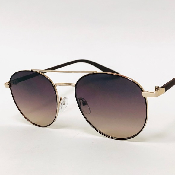 Aviator‎ Sunglasses Round Gold Frame Brown Gradient Lens Fashion Shades Lentes - Picture 1 of 3